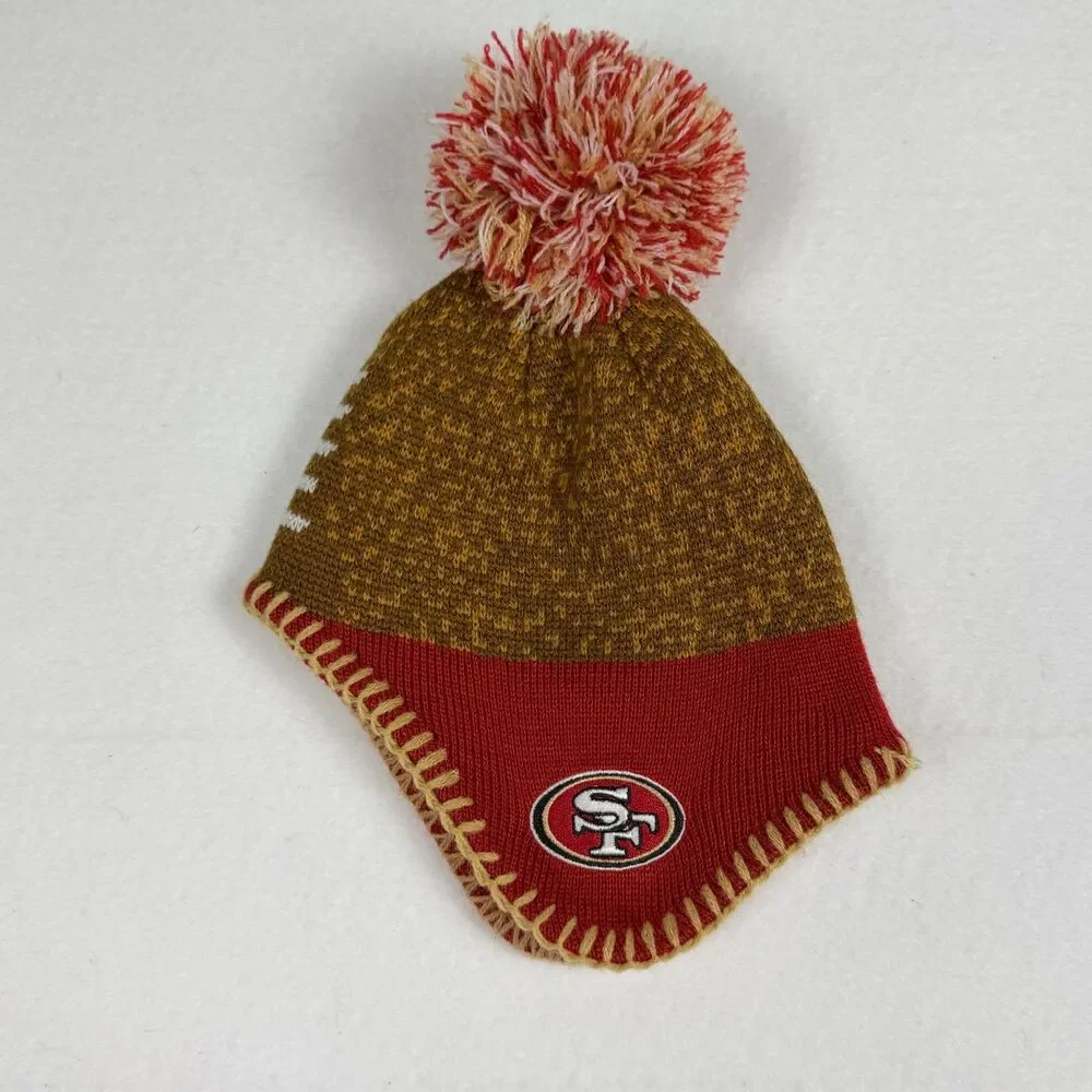 NFL San Francisco 49ers Infant Knit Beanie Hat Red Gold Pom Pom Team Apparel